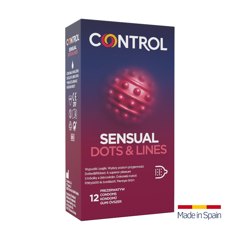 Control Sensual Dots Lines 12 szt. - prezerwatywy prążkowane z wypustkami