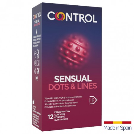 Control Sensual Dots Lines 12 szt. - prezerwatywy prążkowane z wypustkami