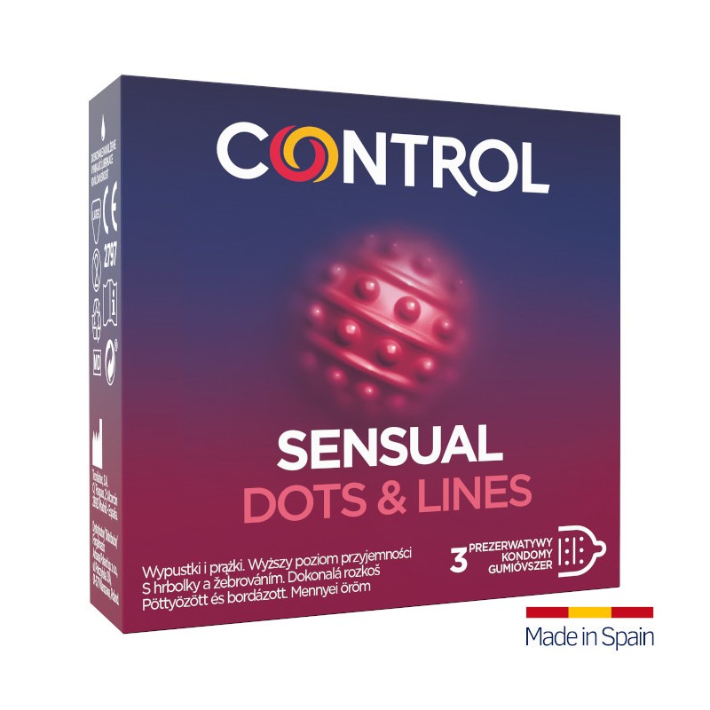 Control Sensual Dots & Lines 3 szt. - prezerwatywy z prążkami i wypustkami