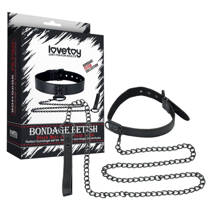 LoveToy Bondage Fetish Collar – czarna obroża z długim łańcuchem