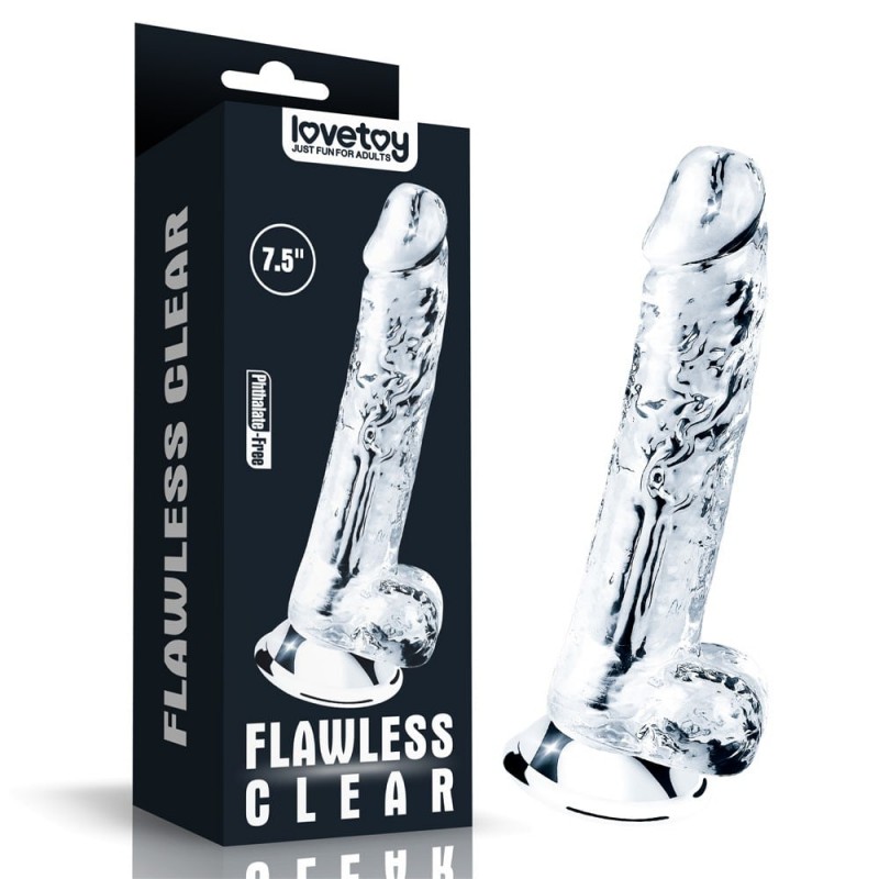 LoveToy Flawless Clear 7.5'' - przezroczyste dildo z jądrami