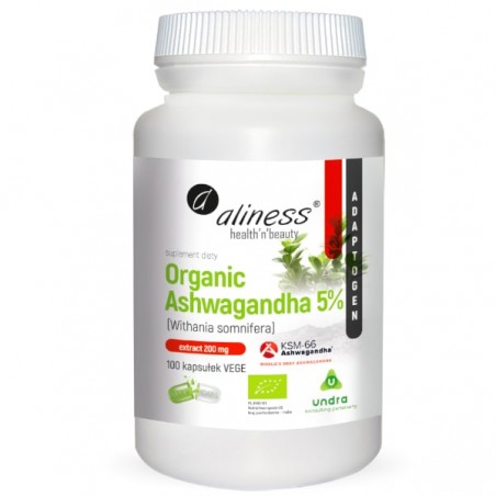 Aliness Organic Ashwagandha 5% KSM-66 - 100 kapsułek