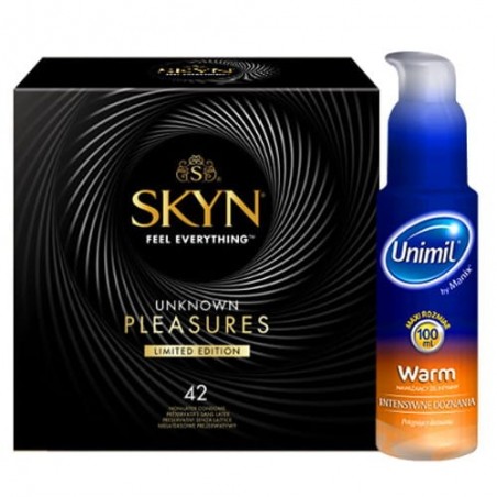 SKYN Unknown Pleasures 42 szt. + Żel Unimil Warm 100 ml - prezerwatywy