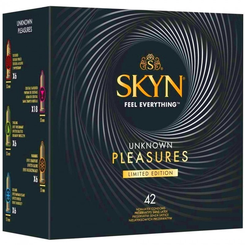 SKYN Unknown Pleasures 42 szt. + Żel Unimil Warm 100 ml - prezerwatywy